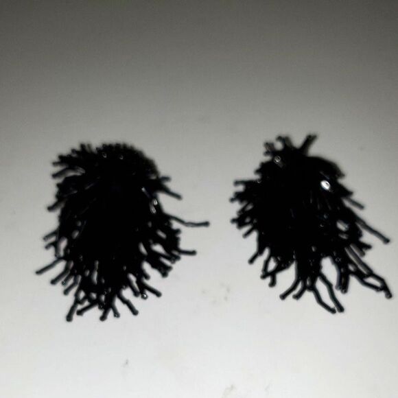 Beaded Black Dangle Cluster Earrings Clip On Boho Rocker Metal Funky Weird - Picture 1 of 9